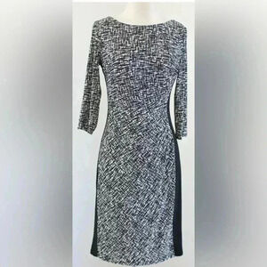 Lauren Ralph Lauren Black White Printed 3/4 Sleeve Rushed Wiggle Dress Size 4P